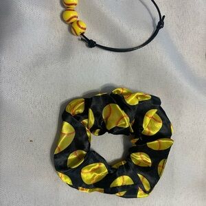 Softball Print Scrunchie and Bracelet Set